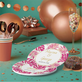 マゼンモダンタピンク、金ゴールド熱葉帯結婚の ペーパープレート