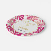 マゼンモダンタピンク、金ゴールド熱葉帯結婚の ペーパープレート (アングル)