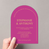 マゼンモダンタミニマルーチ付きマゼンタ結婚ン アクリル招待状 (インサイチュ (ポータブル))