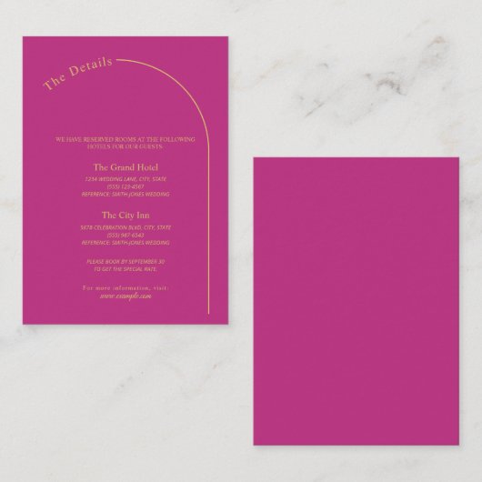 マゼンモダンタミニマルーチ付きマゼンタ結婚ン エンクロージャーカード (正面/裏面)