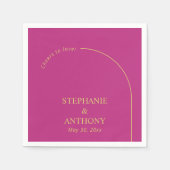 マゼンモダンタミニマルーチ付きマゼンタ結婚ン スタンダードカクテルナプキン (正面)