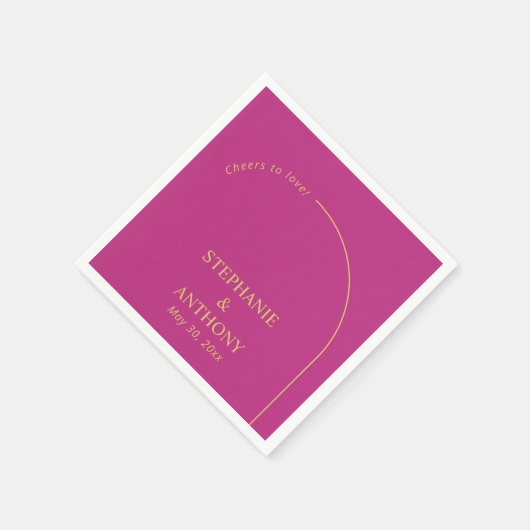 マゼンモダンタミニマルーチ付きマゼンタ結婚ン スタンダードカクテルナプキン (角)