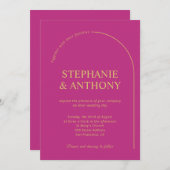 マゼンモダンタミニマルーチ付きマゼンタ結婚ン 招待状 (正面/裏面)