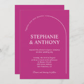 マゼンモダンタミニマルーチ付きマゼンタ結婚ン 招待状 (正面/裏面)