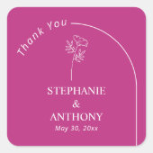 マゼンモダンタミニマルーチ山花結婚の花 スクエアシール (正面)