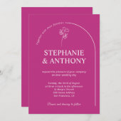 マゼンモダンタミニマルーチ山花結婚の花 招待状 (正面/裏面)