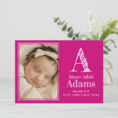 マゼンモダンタモノグラム誕生統計フォト 案内状 (スタンド正面)