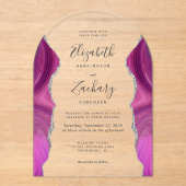 マゼンモダンタン銀結婚酸アーチ アクリル招待状 (正面)