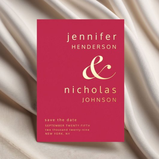 マゼンモダンタ式の日付金ゴールドの保存 箔招待状