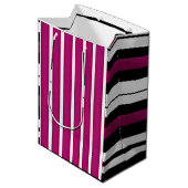 マゼンモダンタ白黒はっきりしたストライプ ミディアムペーパーバッグ (正面アングル)