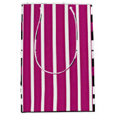 マゼンモダンタ白黒はっきりしたストライプ ミディアムペーパーバッグ (正面)