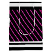 マゼンモダンタ白黒はっきりしたストライプ ミディアムペーパーバッグ (裏面)