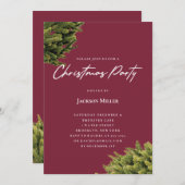 マゼンモダンタ色のクリスマスパーティー 招待状 (正面/裏面)