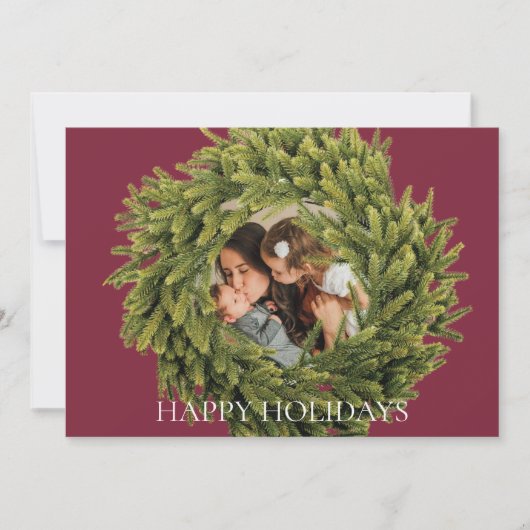 マゼンモダンタ色のクリスマスリース写真 シーズンカード (正面)