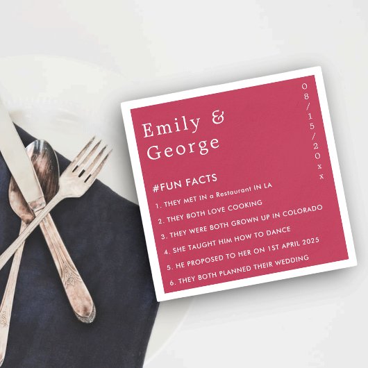 マゼンモダンタ色のスタイリッシュおもしろいファクト結婚ー スタンダードカクテルナプキン