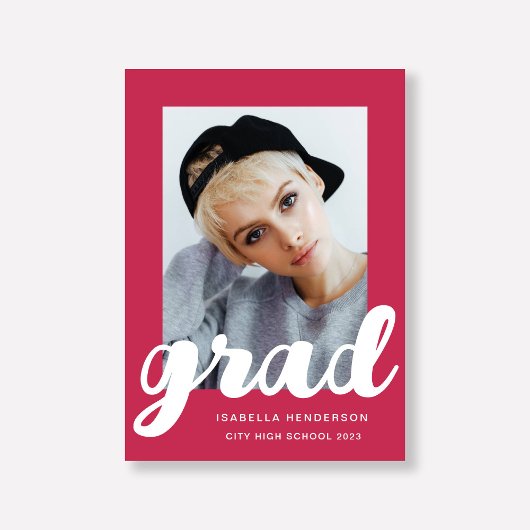 マゼンモダンタ色のフォトスクリプトの卒業 案内状