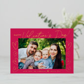 マゼンモダンタ色バレンタインデーの写真のスクリプト 箔シーズンカード (立ち正面)