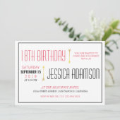 マゼンモダンタ&ブラックタイポグラフィ| 18誕生日 招待状 (スタンド正面)