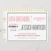 マゼンモダンタ&ブラックタイポグラフィ| 18誕生日 招待状 (正面/裏面)