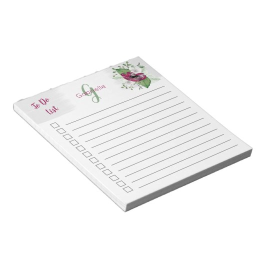 マゼンモノグラムのタ色の水色フローラを一覧表示するには ノートパッド (アングル)