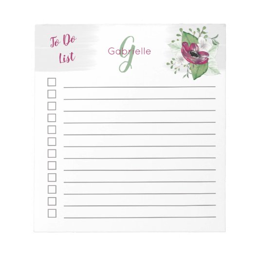 マゼンモノグラムのタ色の水色フローラを一覧表示するには ノートパッド (正面)