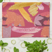 マゼン鮮やかタおよび金ゴールド抽象芸術 キッチンタオル (折り畳み)