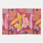 マゼン鮮やかタおよび金ゴールド抽象芸術 キッチンタオル (横)