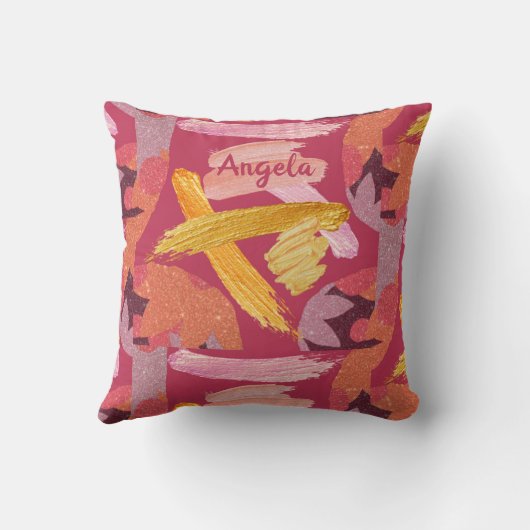 マゼン鮮やかタおよび金ゴールド抽象芸術 クッション (裏面)