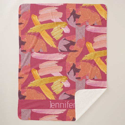 マゼン鮮やかタおよび金ゴールド抽象芸術 シェルパブランケット (正面)