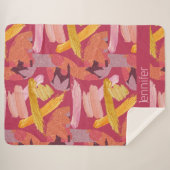 マゼン鮮やかタおよび金ゴールド抽象芸術 シェルパブランケット (正面(横))