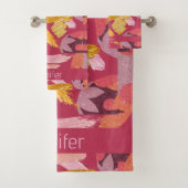 マゼン鮮やかタおよび金ゴールド抽象芸術 バスタオルセット (インサイチュ)