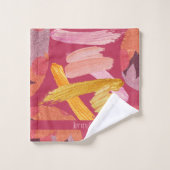 マゼン鮮やかタおよび金ゴールド抽象芸術 バスタオルセット (ウォッシュタオル)