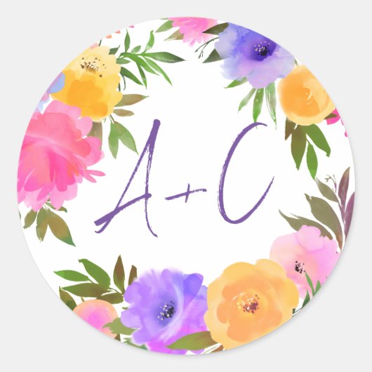 マゼン鮮やかタカジュアル紫バイオレットイエロー ラウンドシール (正面)