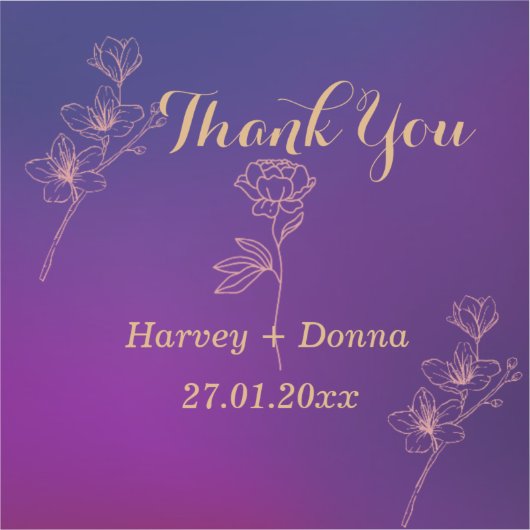 マゼン鮮やかタパープルありが結婚とう シール (正面)