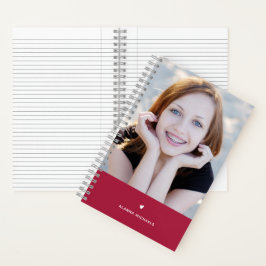 マゼン鮮やかタ色のハートと写真（名前あり） ノートブック