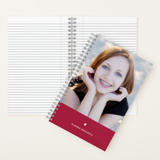 マゼン鮮やかタ色のハートと写真(名前あり) ノートブック (内側)