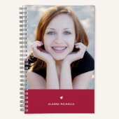 マゼン鮮やかタ色のハートと写真(名前あり) ノートブック (正面)