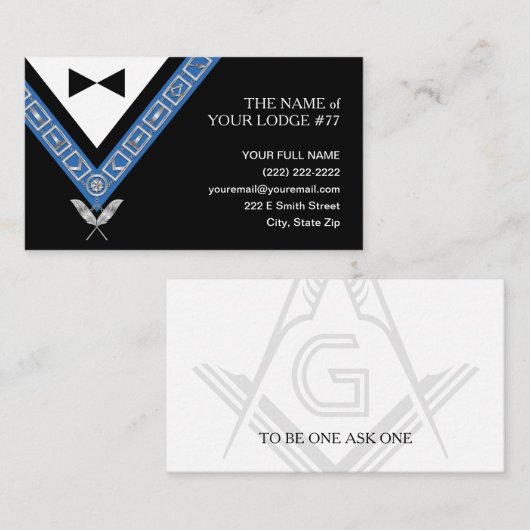 マソニックのフリーメーソン事務局長の宝石 名刺 (正面/裏面)