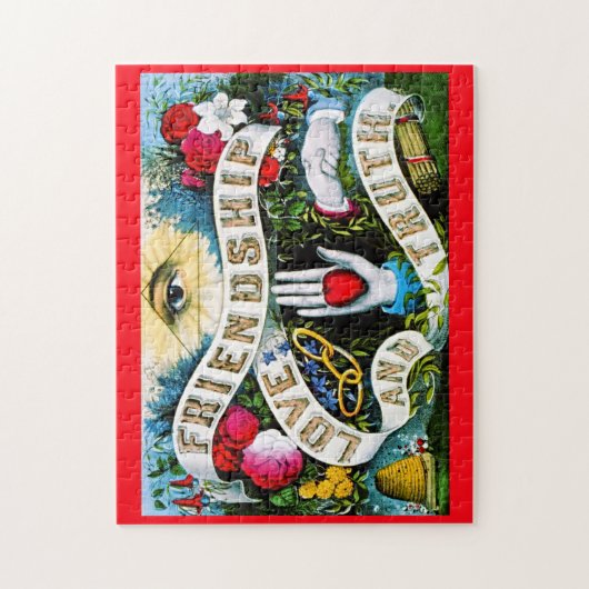 マソニックカラフル真理ロマンチックな愛の友情 ジグソーパズル (縦)