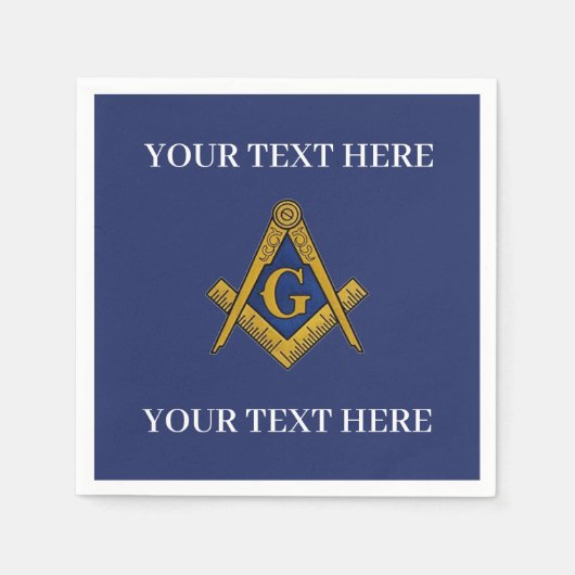 マソニックフリーメーソンスクエアとコンパスブルー スタンダードカクテルナプキン (正面)