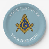 マソニックフリーメーソンスクエアとコンパスブルー ペーパープレート (正面)