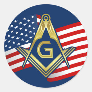 マソニック国旗のステッカー Freemason Square & Compass ラウンドシール