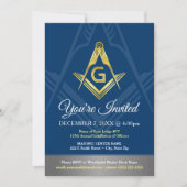 マソニック招待状 |ネイビーブルーと金ゴールドフリーメーソン 招待状 (正面)