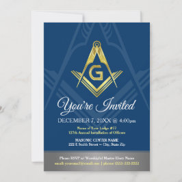 マソニック招待状 |ネイビーブルーと金ゴールドフリーメーソン 招待状