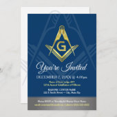 マソニック招待状 |ネイビーブルーと金ゴールドフリーメーソン 招待状 (正面/裏面)