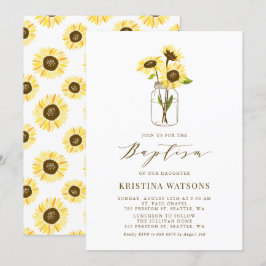 マソンジャーに入った黄色のひまわり 夏の洗礼 招待状
