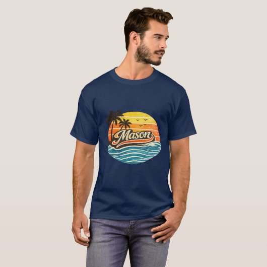 マソン レトロ サンセット 名前 デザイン Tシャツ (正面フル)