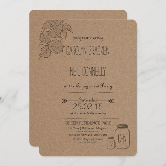 マソ素朴ンジャー | 離れ | ハート婚約パーティ 招待状 (正面/裏面)