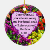 マタイかわいらし11:28紫フローラデザイン セラミックオーナメント (裏面)