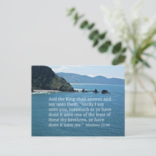 マタイによる福音書第25章40節と王は答える… ポストカード (スタンド正面)
